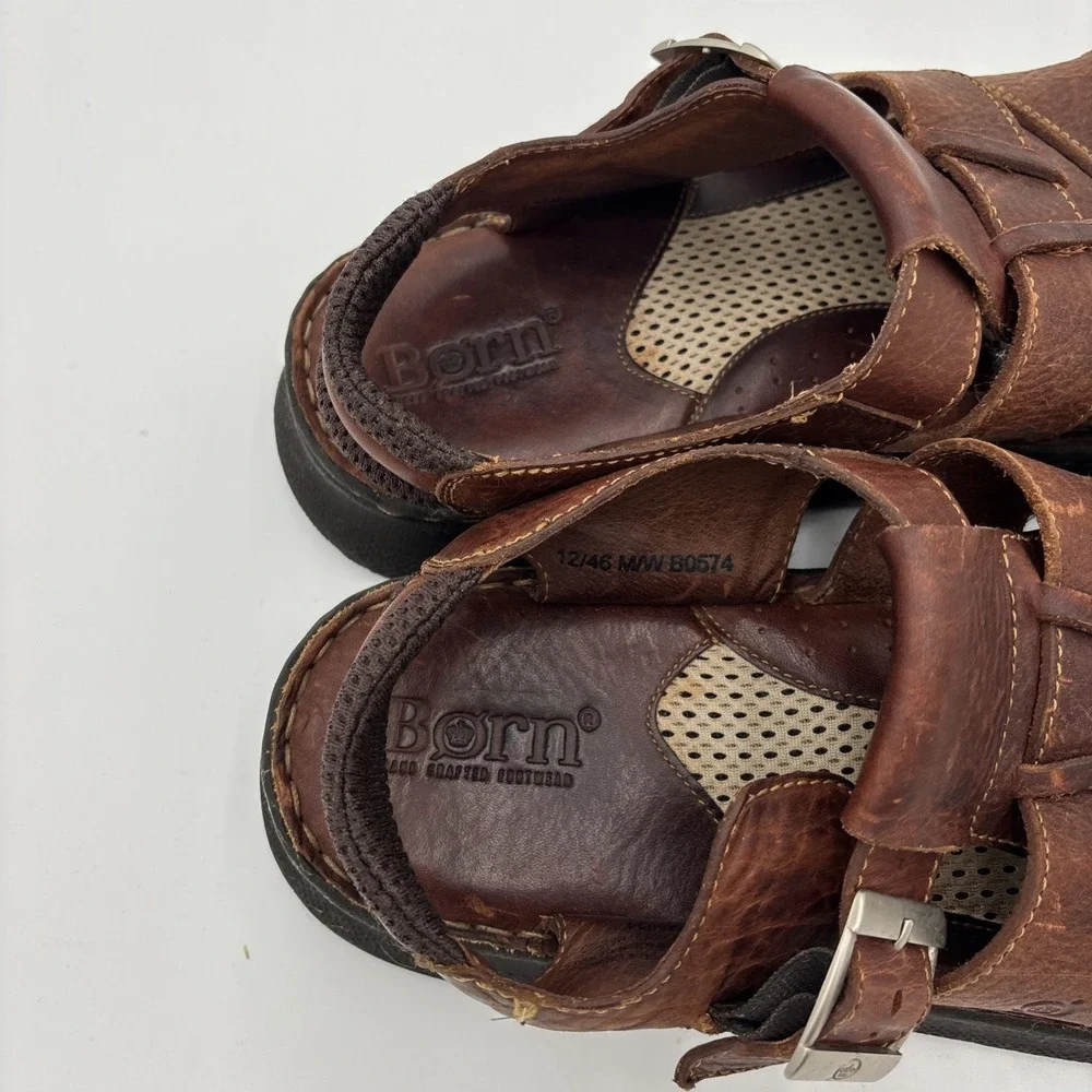 Born Murphy Fisherman Mens Size 12 Sandals Leather Woven Strappy Buckle Brown